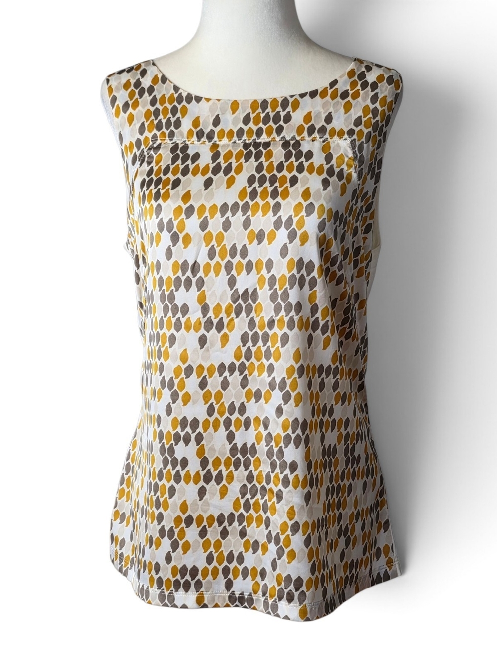 Ann Taylor Yellow and Taupe Dot-Print Sleeveless Shell Top